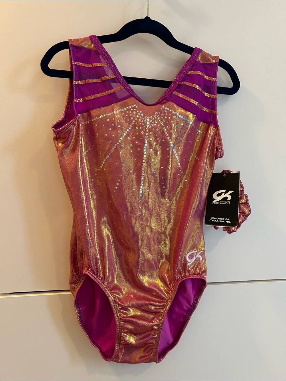 NWT GK® Girls' Shimmer Pink Gymnastics Leotard with Rhinestone Design - Size AM - Picture 11 of 12